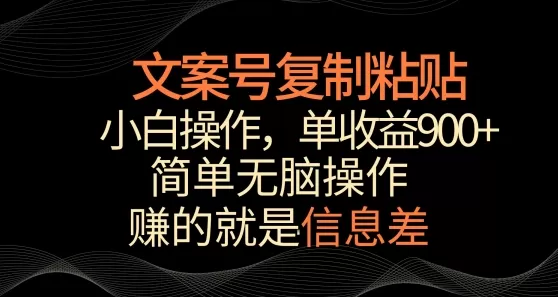 文案号掘金，简单复制粘贴，小白操作，单作品收益900+ - 淘客掘金网-淘客掘金网