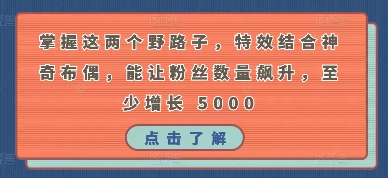 掌握这两个野路子，特效结合神奇布偶，能让粉丝数量飙升，至少增长 5000 - 淘客掘金网-淘客掘金网