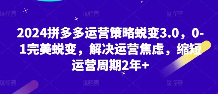 2024拼多多运营策略蜕变3.0，0-1完美蜕变，解决运营焦虑，缩短运营周期2年+ - 淘客掘金网-淘客掘金网