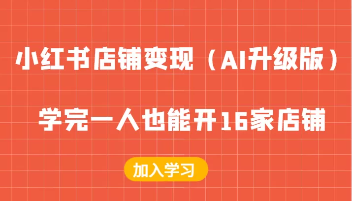 小红书店铺变现（AI升级版），学完一人也能开16家店铺 - 淘客掘金网-淘客掘金网