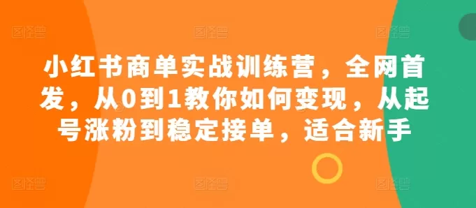 小红书商单实战训练营，全网首发，从0到1教你如何变现，从起号涨粉到稳定接单，适合新手 - 淘客掘金网-淘客掘金网