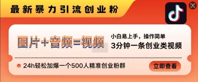 抖音最新暴力引流创业粉，3分钟一条创业类视频，24h轻松加爆一个500人精准创业粉群【揭秘】 - 淘客掘金网-淘客掘金网