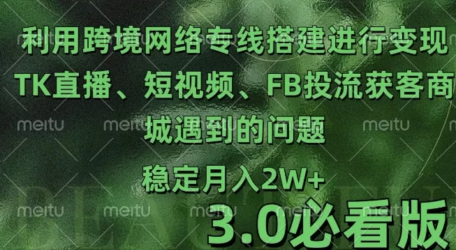 利用跨境电商网络及搭建TK直播、短视频、FB投流获客以及商城遇到的问题进行变现3.0必看版【揭秘】 - 淘客掘金网-淘客掘金网