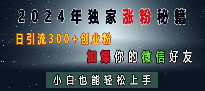 2024年独家涨粉秘籍，日引流300+创业粉，加爆你的微信好友，小白也能轻松上手 - 淘客掘金网-淘客掘金网