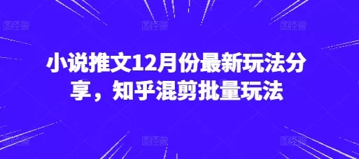 小说推文12月份最新玩法分享，知乎混剪批量玩法 - 淘客掘金网-淘客掘金网