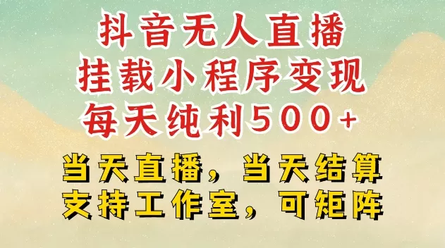 抖音无人直播挂载小程序变现每天纯利500+当天直播，当天结算支持工作室，可矩阵【揭秘】 - 淘客掘金网-淘客掘金网