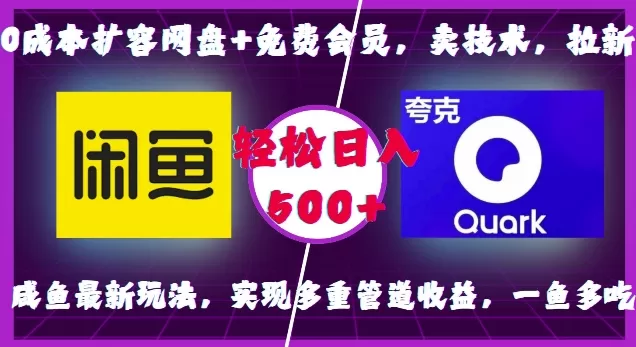 0成本扩容网盘+免费会员，卖技术，拉新，咸鱼最新玩法，实现多重管道收益，一鱼多吃，轻松日入500+ - 淘客掘金网-淘客掘金网