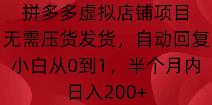 拼多多虚拟店铺项目，无需压货发货，自动回复，小白从0到1，半个月内日入200+【揭秘】 - 淘客掘金网-淘客掘金网