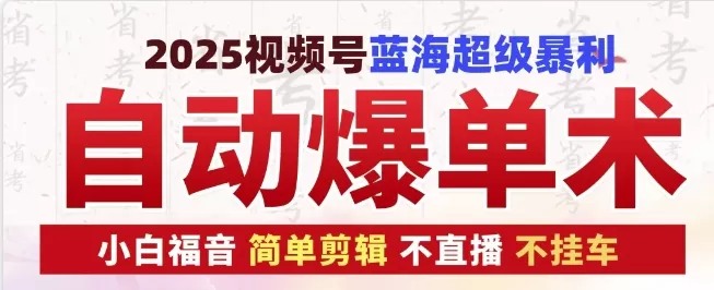 2025视频号蓝海超级暴利自动爆单术1.0 ，小白褔音 简单剪辑 不直播 不挂车 - 淘客掘金网-淘客掘金网