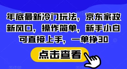 年底最新冷门玩法，京东家政新风口，操作简单，新手小白可直接上手，一单挣30【揭秘】 - 淘客掘金网-淘客掘金网